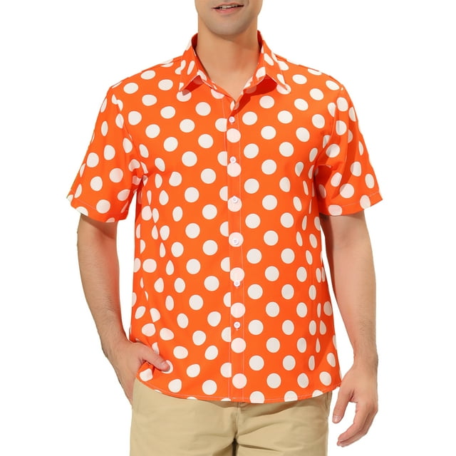 INSPIRE CHIC Men's Summer Polka Dots Shirt Button Down Short Sleeves Pattern Shirts S Orange