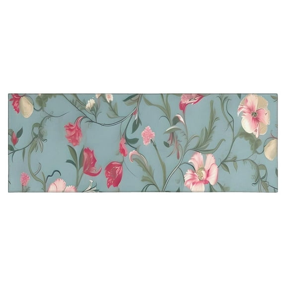 Pioneer Flower Floral Print Pattern Kitchen Rug Mat,Kitchen Runner Rugs Non Skid Washable,Decorative Kitchen Floor Mats for Kitchen,Sink,Laundry,17"X47"