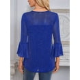 thumbnail image 4 of Women'S Ruffle 3/4 Sleeve Elegant Dressy Blouses Crew Neck Double Layers Mesh Tunic Tops Blue XL, 4 of 7