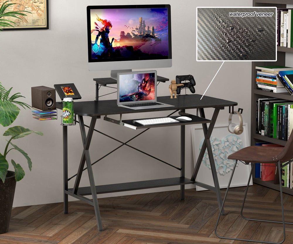 Details about   47.2 inch Gaming Desk Z Shape Computer Desk w/ Storage for Cup Headphone Speaker 