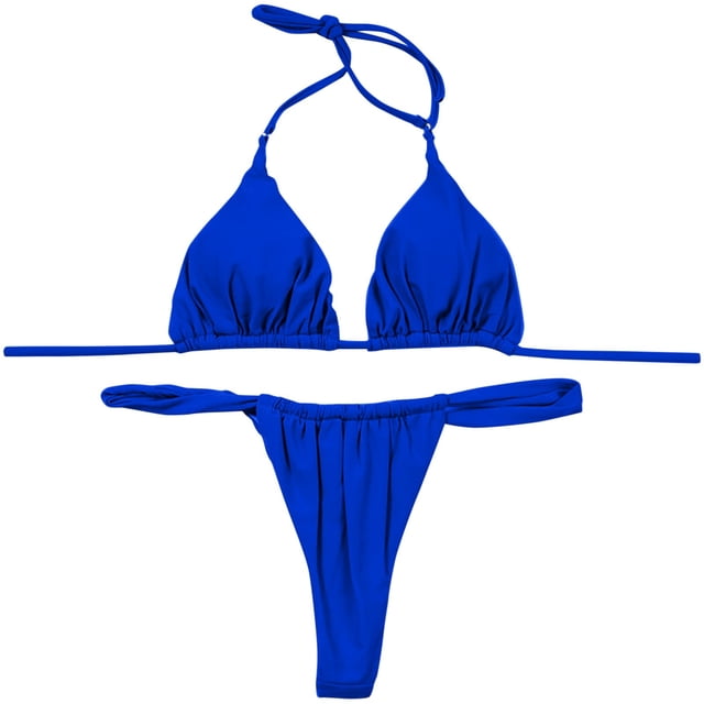 Ketyyh-chn99 Women Swimsuits 2024 Bikini Tops High Waisted 2 Piece Bikini Set for Women Tummy Control Color Block Striped Swimsuit Knit Ribbed Bathing Suit Blue,L