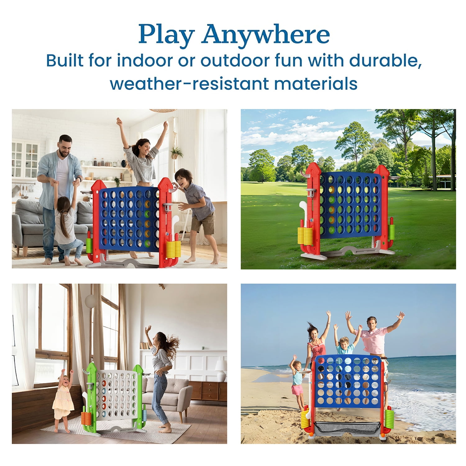UNICOO Giant 4 in A Row Game with Carry Bag, Basketball Hoop, Ring Toss Game, 4-to-Score Game | Large Outdoor Yard Game, Parties & Gatherings Games