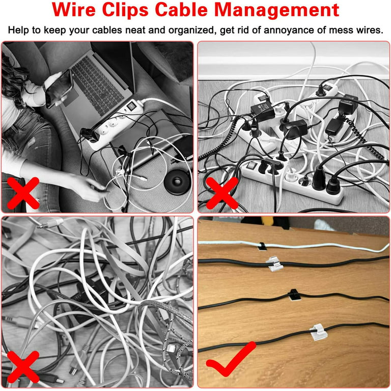 50pcs Clips de câble Clips de fil électrique 14x15mm Clips de gestion de  câble auto-adhésifs