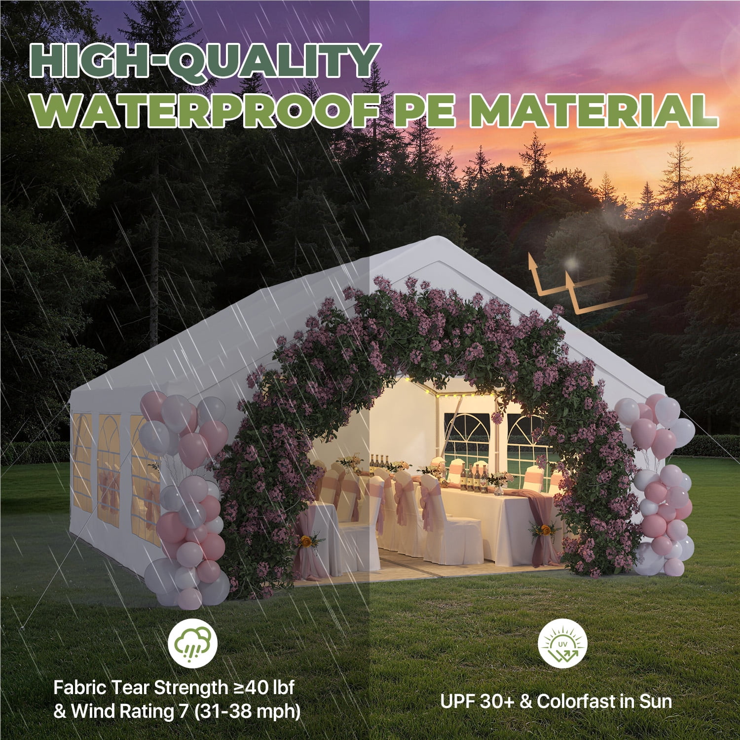 BaPiPro 20x20 FT Heavy Duty Outdoor Party Tent with Removable Sidewalls, Commercial Wedding Marquee, Carport & BBQ Shelter, UPF50+ Waterproof Protection, White