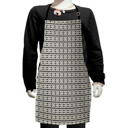 

Abstract Kids Apron Modern Rounded Squares Illustration Symmetric and Monochrome Design Boys Girls Apron Bib with Adjustable Ties for Cooking Baking Painting Dark Grey and Eggshell by Ambesonne