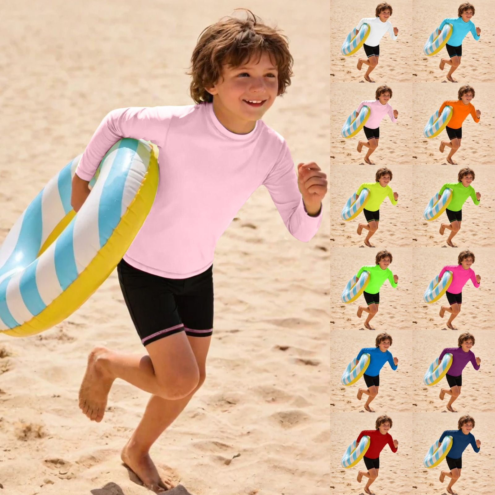 sususu Boys Rash Guard Long Sleeve UPF 60 Sun Shirts for Toddler Kids Youth Water Swimming Rashguard Light Green 13-14T