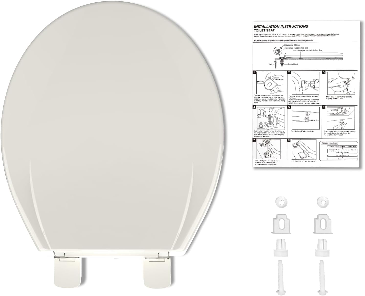 Soft Close Commercial Toilet Seat - Quiet Slow-Close Lid, Quick-Release Hinges, Mark-Resistant Polypropylene, Fits 17" Round Toilets, Grip-Tight Bumpers, Biscuit Color