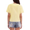 thumbnail image 3 of INSPIRE CHIC Short Sleeve Shirts for Women Ruffle Peter Pan Collar Button Down Cotton Blouse Casual Summer Tops M Yellow, 3 of 5