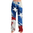 thumbnail image 6 of Women's Comfy Casual Pajama Pants Patriotic Print Drawstring Palazzo Lounge Pants Wide Leg 4th of July, 6 of 6