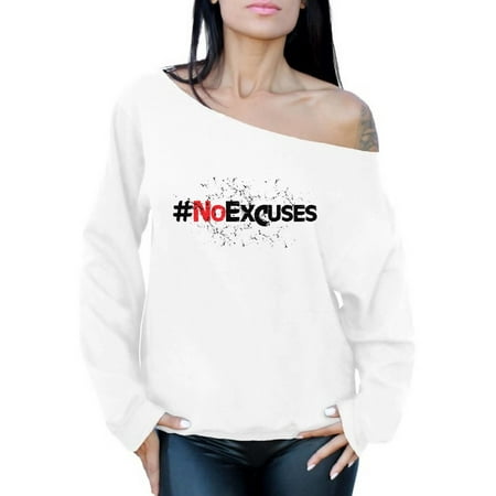 Awkward Styles Women's No Excuses Hashtag Graphic Off Shoulder Tops Oversized Sweatshirt Fitness Gym Workout (Top 5 Best Shoulder Workouts)