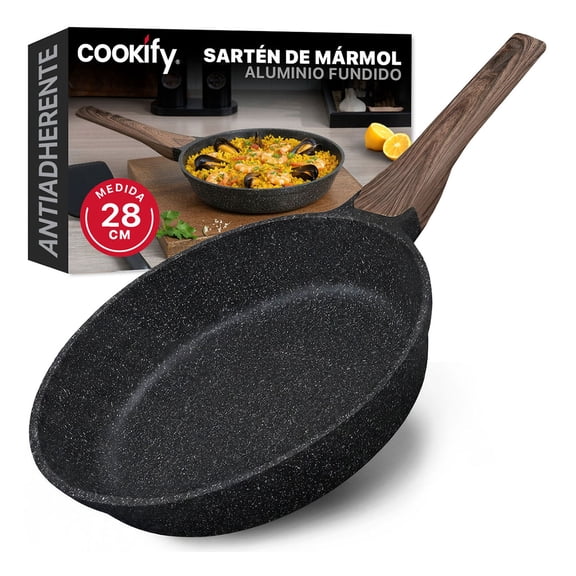 Sartén de Aluminio con Revestimiento Antiadherente, 100% Libre de PFOA Cookify (Mármol Negro, 28 cm)