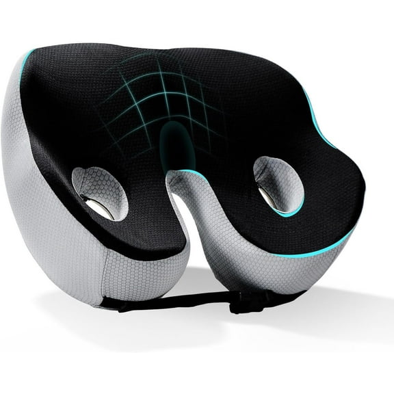 Bewlker Non Slip Sciatica Memory Foam Seat Cushion Large, Sponge Black, 18.9" x 15.4" x 5.5"