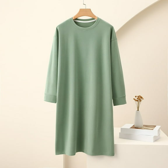 Censtreet Fleece Nightgowns for Women Long Sleeve, Womens Nightgowns Long Sleeve Loose Mid Calf Nightgown