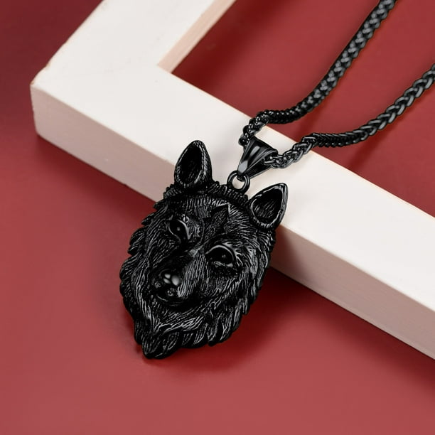 FaithHeart Norse Viking Wolf Pendant Necklace for Men Stainless