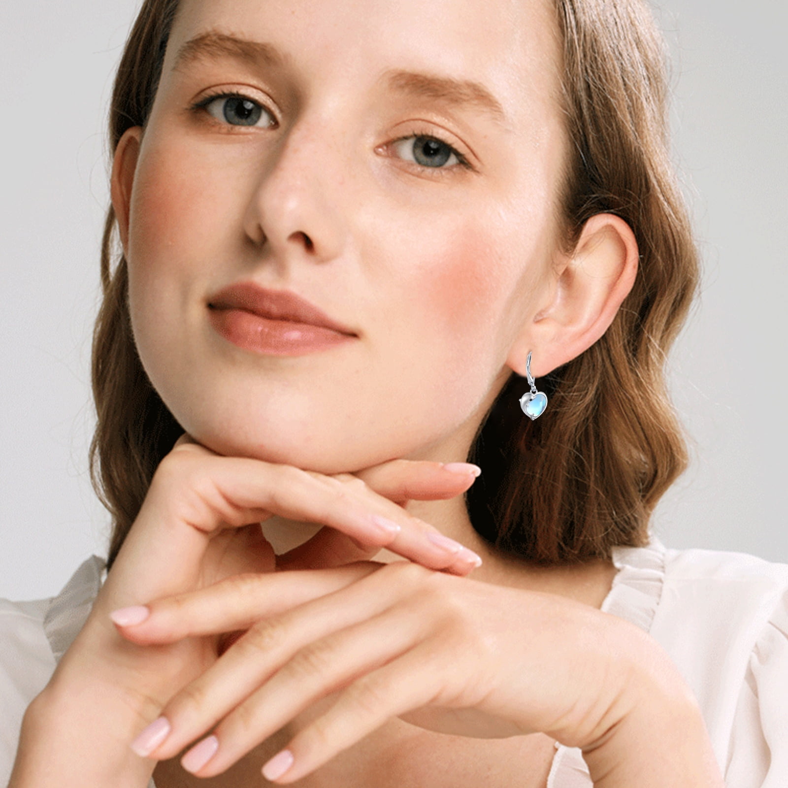 AOVEAO Dolphin Drop Dangle Earrings 925 Sterling Silver Lever Back Heart Moonstone Earrings Fashion Jewelry Birthday Xmas Gift for Women Daughter Niece Mom Wife