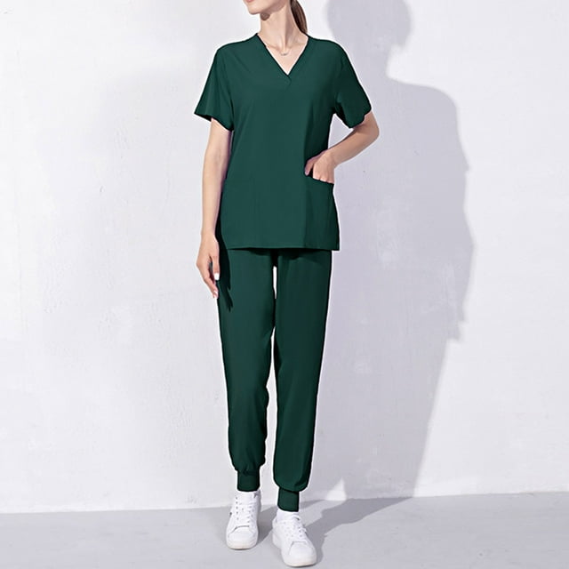 Tenue d'Infirmière pour Femmes à Manches Courtes, Couleur Unie, avec Poche, Col en V