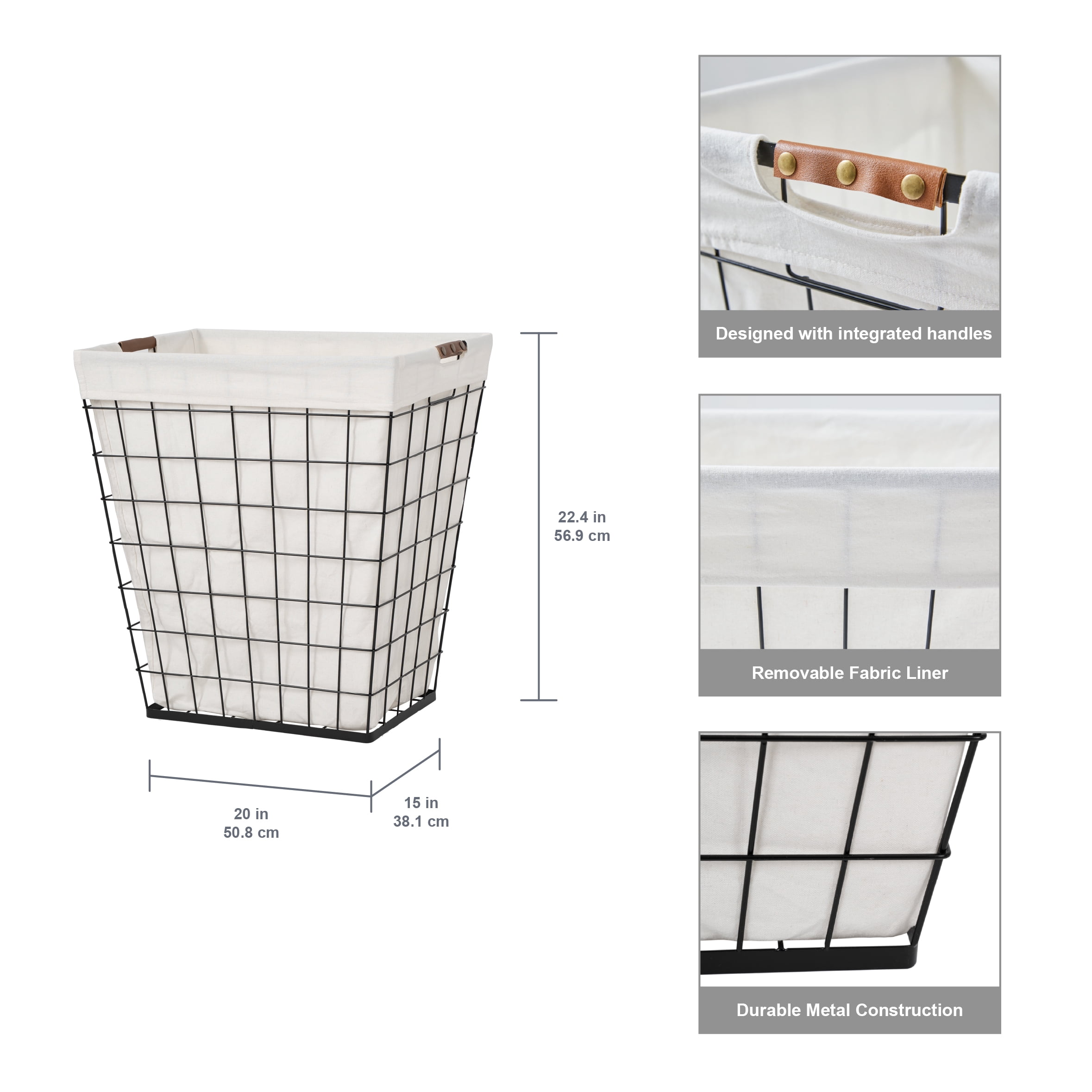 Better Homes & Gardens 75L Rectangular Steel Wire Laundry Hamper with Removable Liner, Natural, Adult