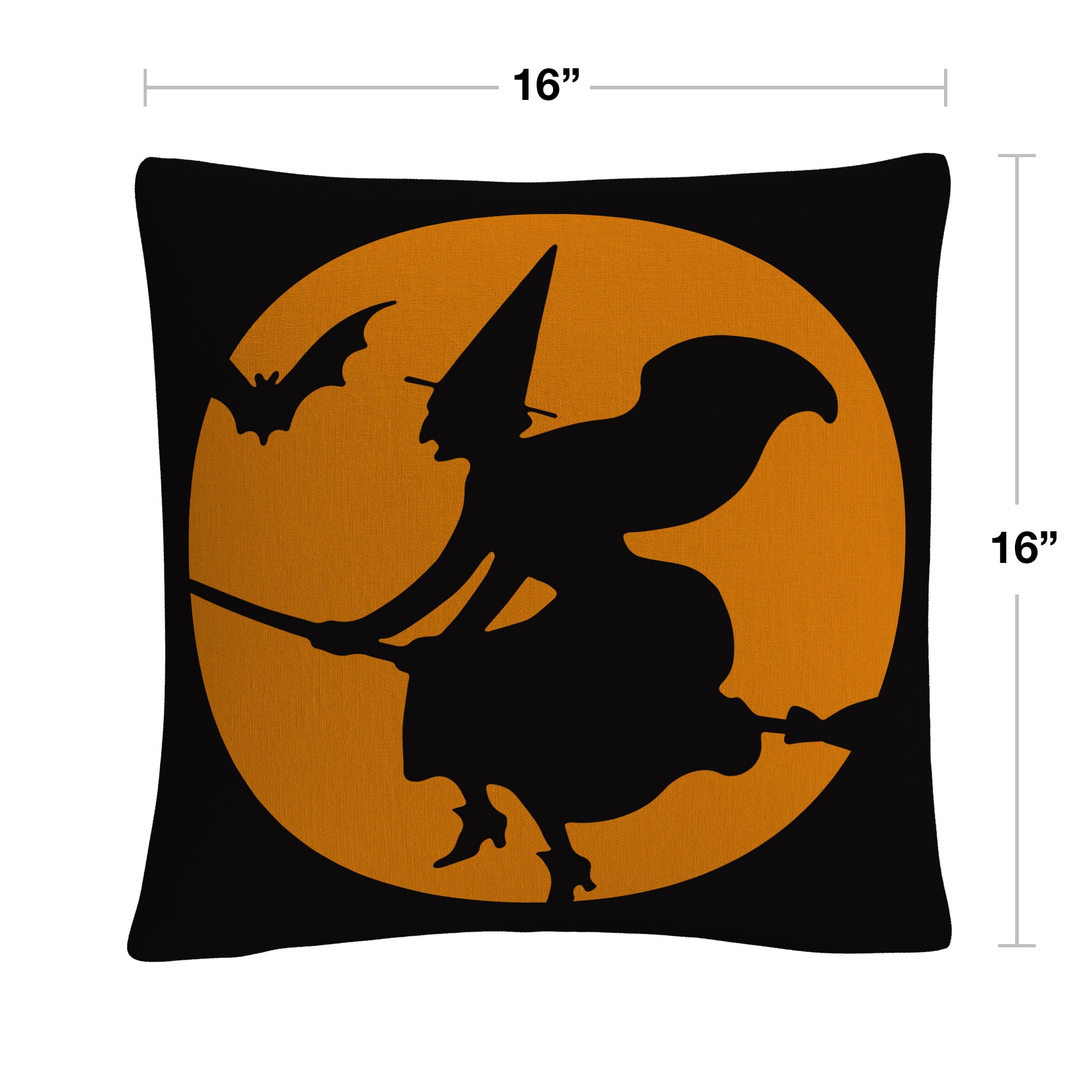 The Witches Broom Over Orange Moon Halloween By Abc 16 X 16 Decorative Throw Pillow