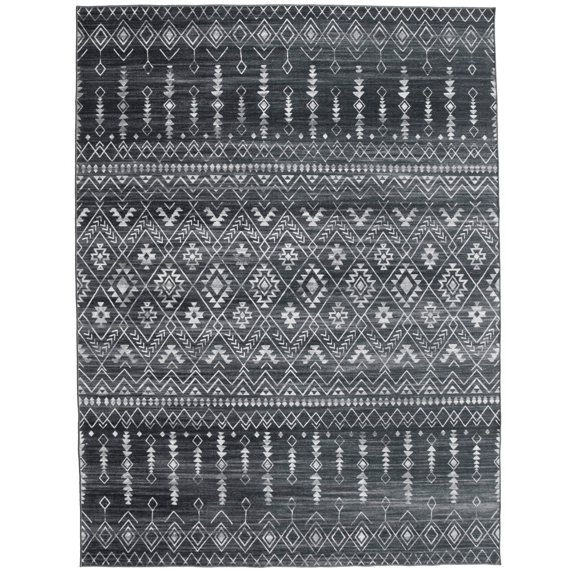 ReaLife Rugs Machine Washable Printed Moroccan Charcoal Ecofriendly