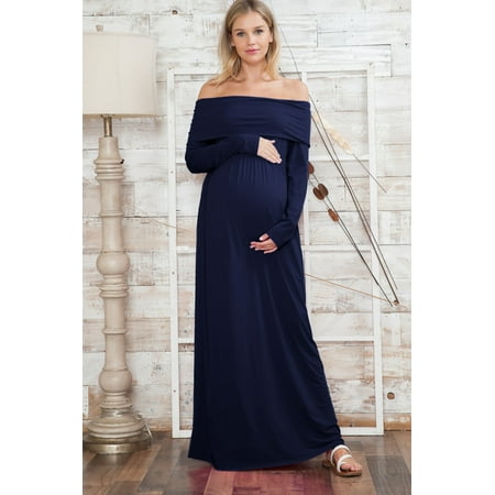 

Women s Maternity Off-Shoulder Long Sleeve Casual Maxi Dress