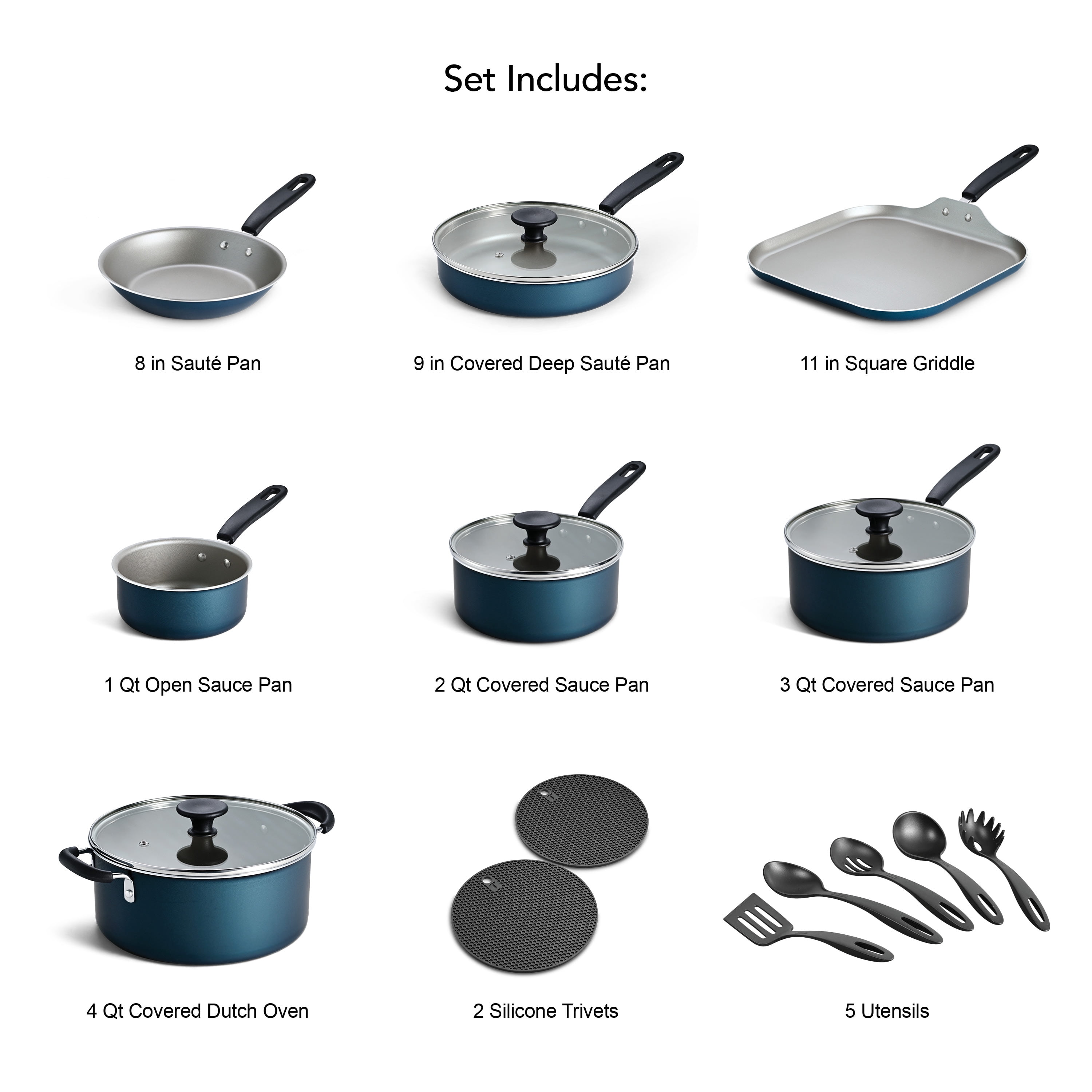 Tramontina Primaware 18-Piece Nonstick Cookware Set Blue