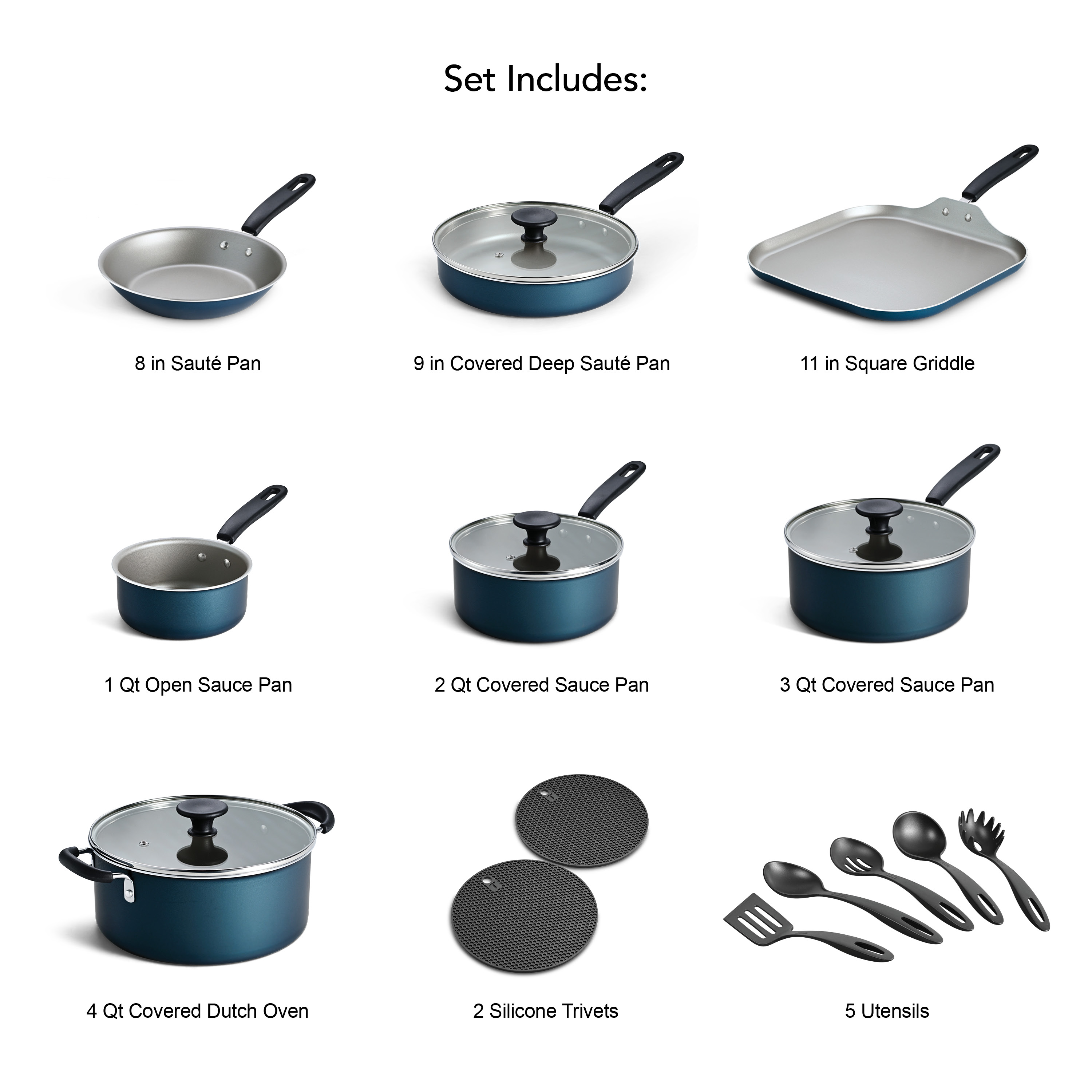 Tramontina Primaware 18-Piece Nonstick Cookware Set, Blue photo 4