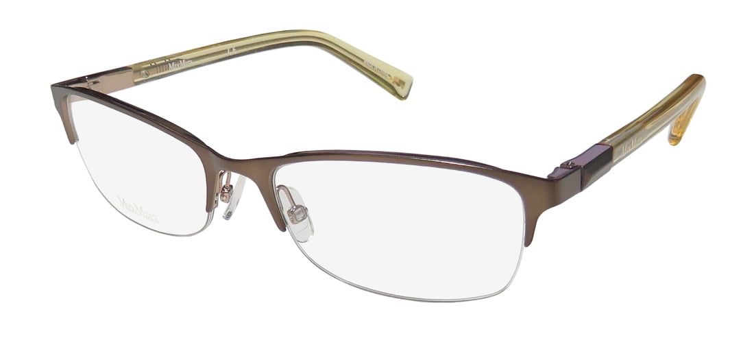 New Max Mara 1184 Womens/Ladies Designer Half-Rim Brown / Yellow Popular Shape Authentic Exclusive Fancy Frame Demo Lenses 51-17-135 Flexible Hinges Eyeglasses/Glasses