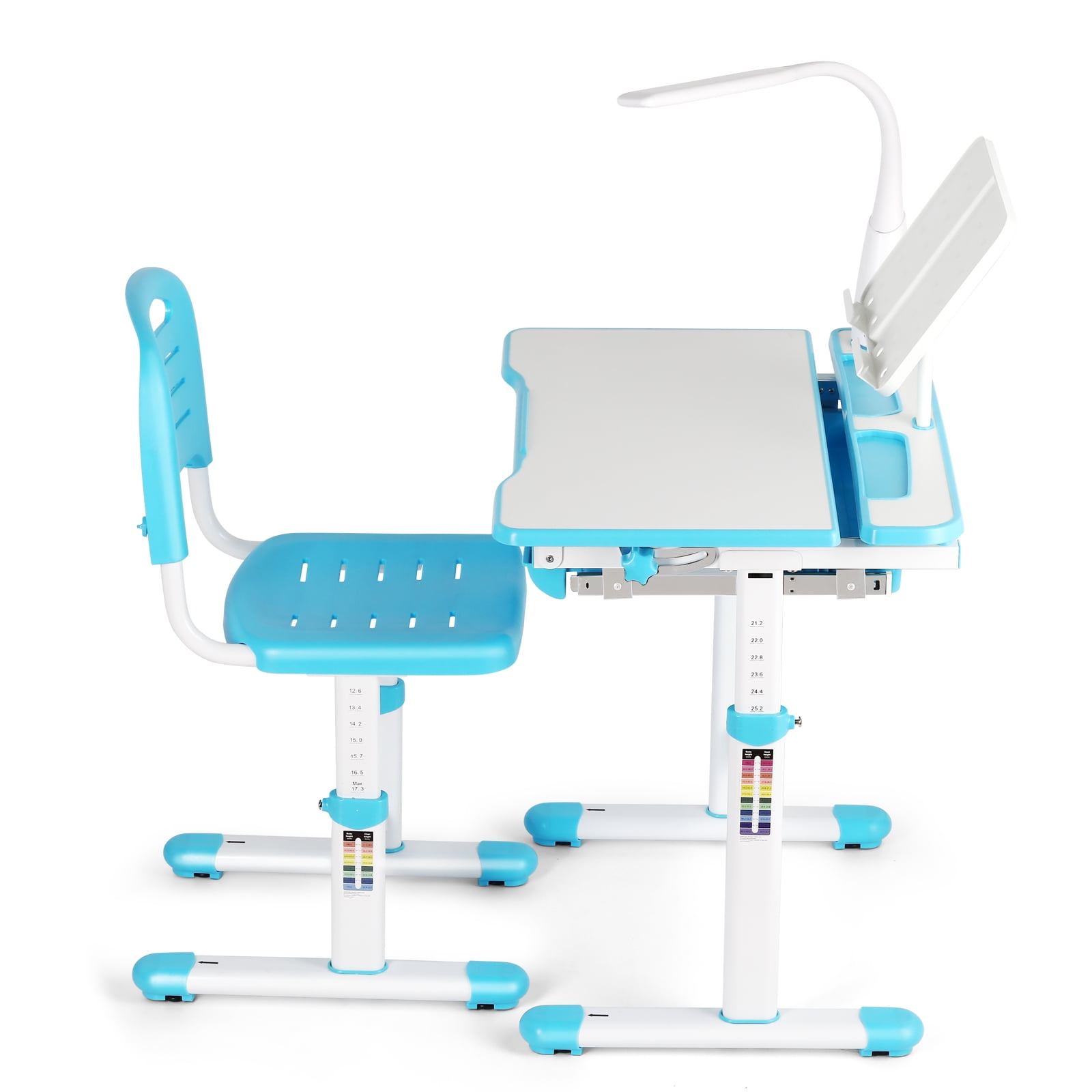 Kepooman Child Desk and Chair Set - Kids Writing Table with Led Light and Fixed Drawer for School&Home 3-12 Years Kindergarten Desk and Chair Set, Blue Kepooman Child Desk and Chair Set - Kids Writing Table with Led Light and Fixed Drawer for School&Home 3-12 Years Kindergarten Desk and Chair Set, Blue