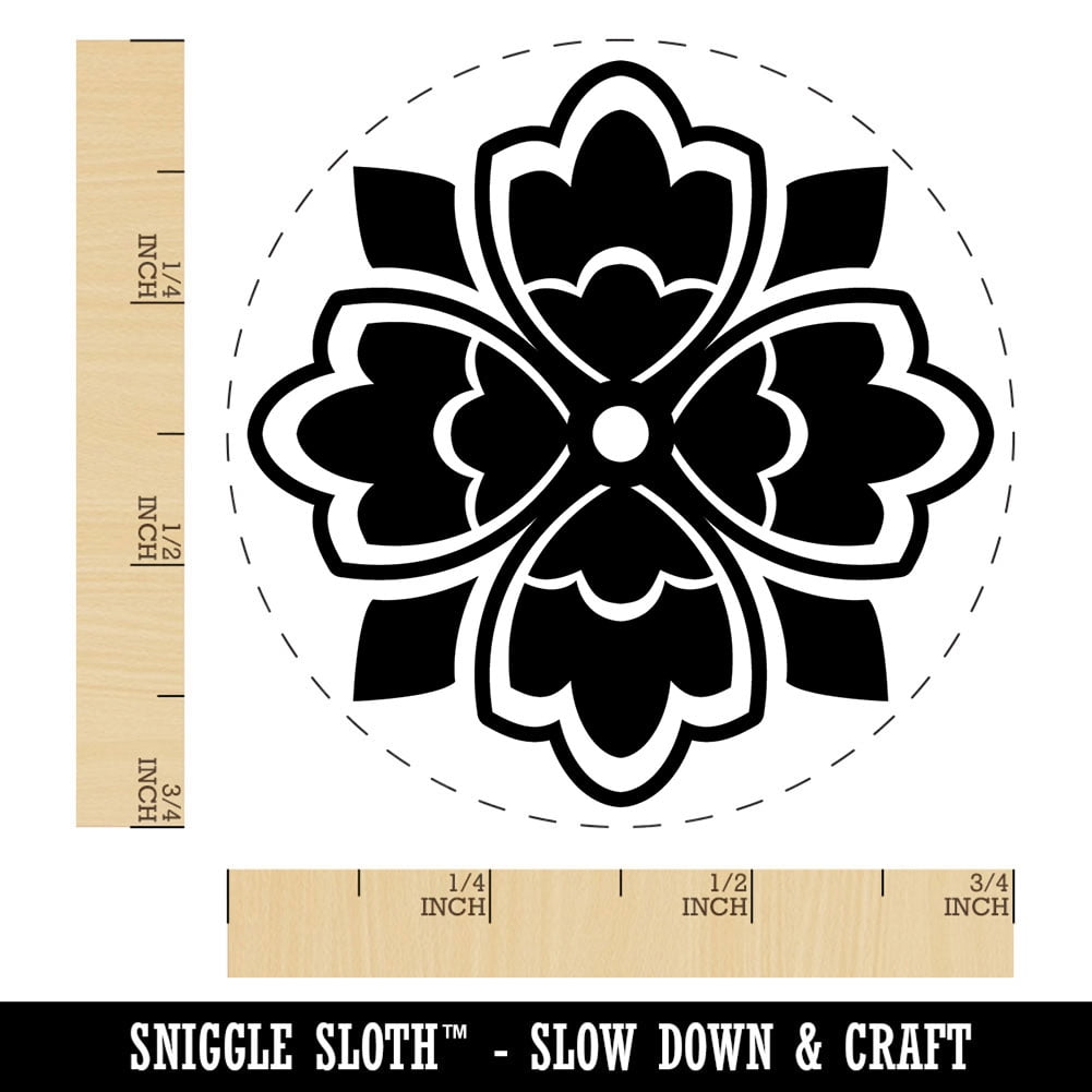 Stylish Modern Flower Floral Plant Self-Inking Rubber Stamp Ink Stamper - Fuchsia Ink - Small 3/4 Inch