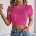 thumbnail image 6 of JGGSPWM Womens Cap Sleeve Cable Knit Hollow Out Crop Tops Crew Neck Loose Pullover Sweaters Hot Pink L, 6 of 6