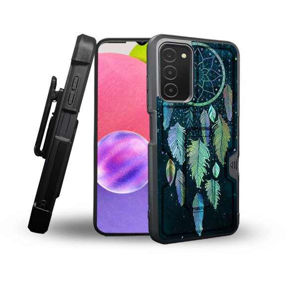 ANJ  Rugged Shockproof Holster Case Card Slot Kickstand   Tempered Glass Cover for Samsung Galaxy A03s - Twilight Dreamcatcher