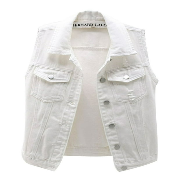 Women Classic Washed Denim Vest Ladies Sleeveless Solid Color Button Down Jean Jacket S-5XL