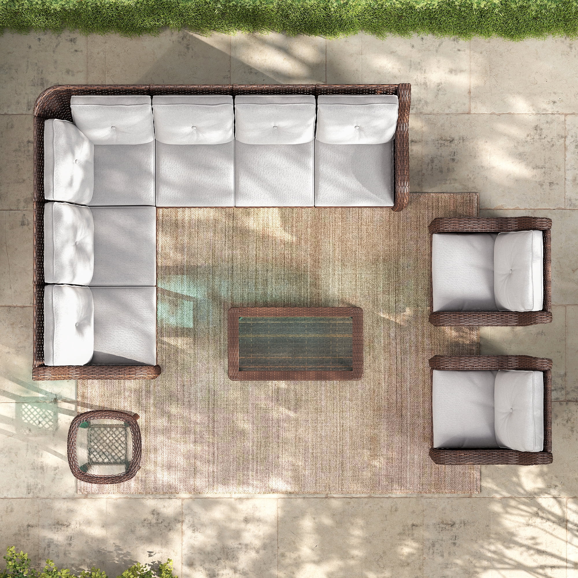 Baner Garden 10 Pieces Outdoor Patio Furniture All-Weather Wicker Sectional Conversation Set with 2 Swivel Chairs & 2 Coffee Tables