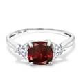 thumbnail image 2 of Gem Stone King 10K White Gold Red Garnet and White Created Sapphire 3-Stone Engagement Ring for Women (2.49 Cttw, 7MM Cushion and 4MM Trillion, Size 6), 2 of 6