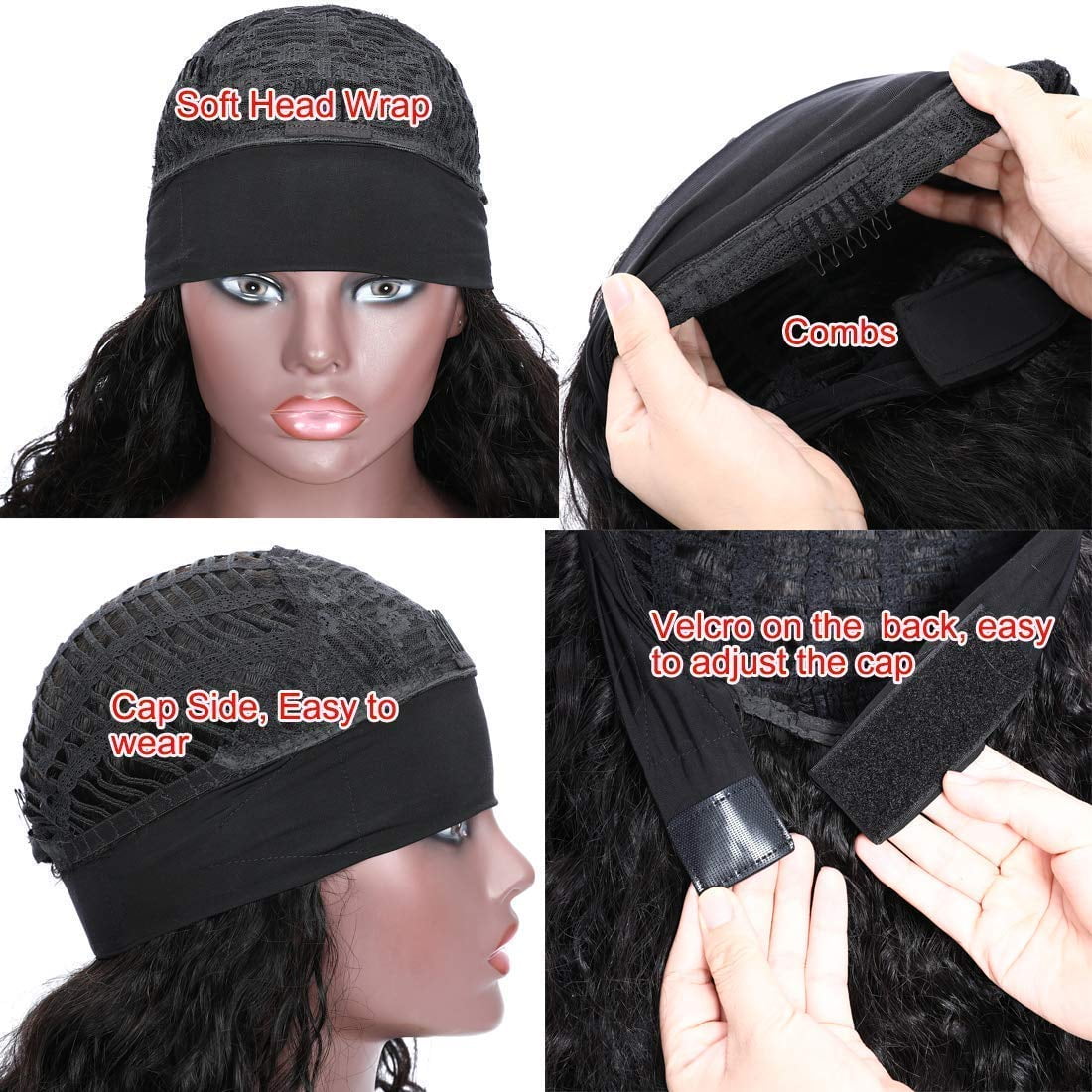Headband Wig Human Hair Water Wave Glueless None Lace Front Headband Wig Brazilian Virgin Hair Wigs for Black Women - 24 inch