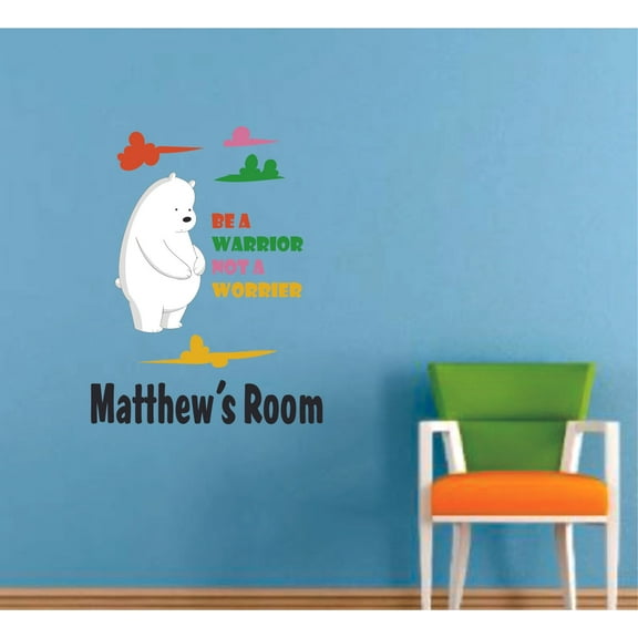 We Bare Bears Warrior Quote Cartoon Customized Wall Decal - Custom Vinyl Wall Art - Personalized Name - Baby Girls Boys Kids Bedroom Wall Decal Room Decor Wall Stickers Decoration Size (20x18 inch)