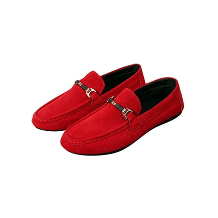 

GENILU Mens Non-Slip Classic Round Toe Loafers Driver Flat Driving Shoes Party Casual Faux Suede Flats