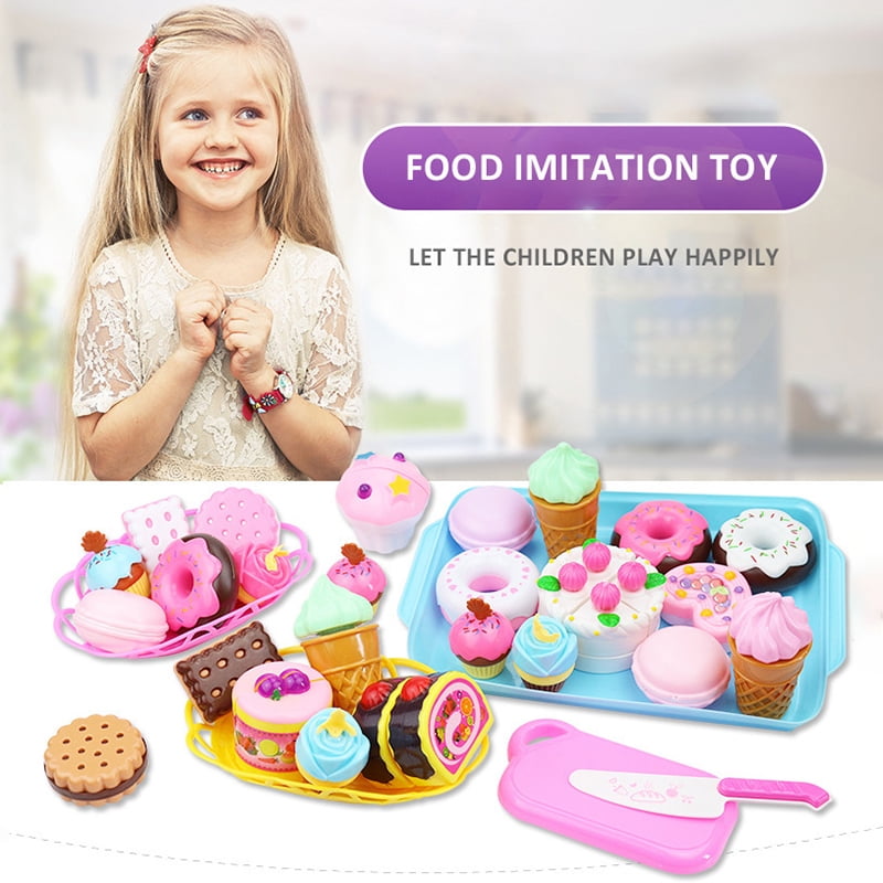 Ice Cream Toy Cart Play Set for Kids 16-Piece Pretend Play Food Educational 