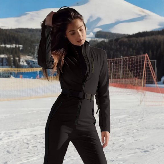Snow Pants Womens Ski Suit One Piece Snowsuit Snowboard Slim Insulated Jumpsuit Jacket Waterproof Windproof for Outdoor Sports 08-Black XS