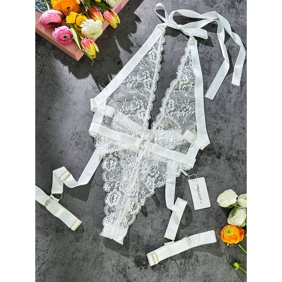 White Sexy Lace Suspenders Shapewear (WHITE, S)