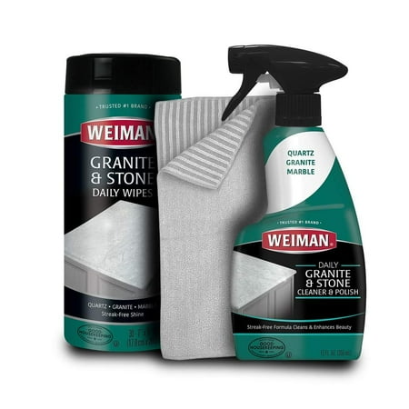 Kit Gunite - Weiman Granite Cleaner Kit - Non Toxic For Granite Marble Soapstone Quartz Quartzite Slate Limestone Corian Laminate Tile Countertop Wipes, Trigger & Microfiber Cloth