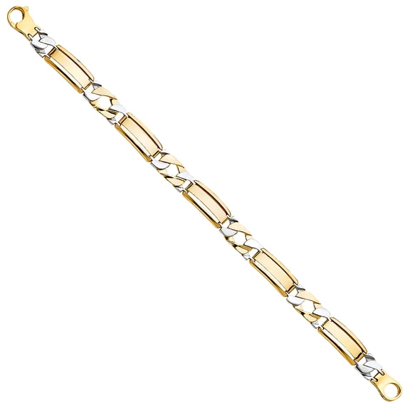 Wellingsale 14k Two 2 Tone White and Yellow Gold Solid Polished Mens Bracelet - 8"