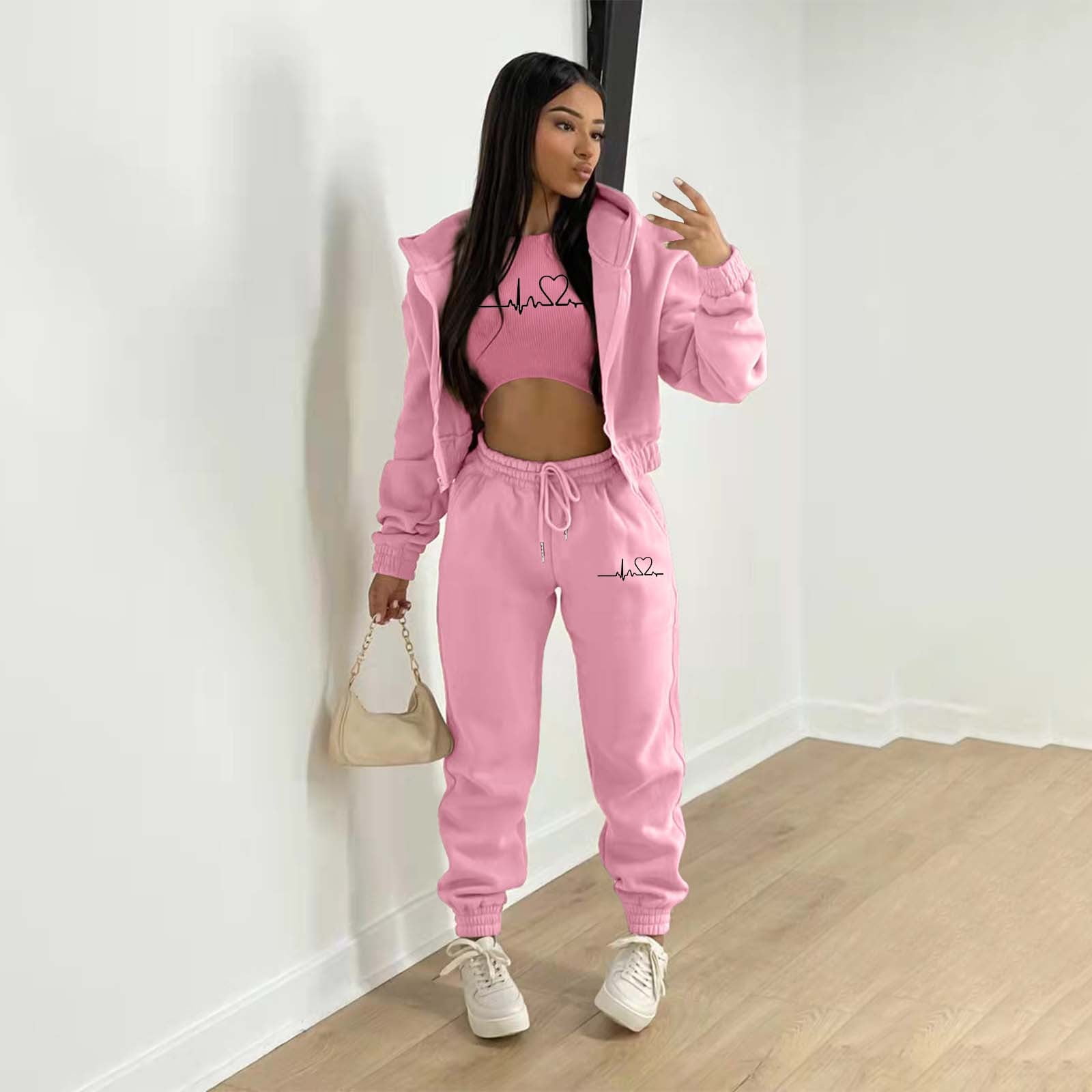 Fgnfyis Ladies' Casual Hooded Sweatsuit with Heart Print and