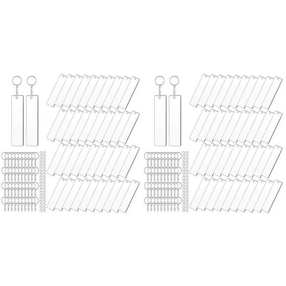 240 Pieces Rectangle Acrylic Key Chain Blank Transparent KeyChain