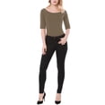 thumbnail image 2 of DARING DIVA Women's Slim Fit Pullover Boat Neck Stretchable T-Shirt S Dark Khaki, 2 of 6
