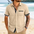 thumbnail image 2 of Camisas de Verano Casuales de los Hombres Impresas Camisa de Manga Corta Parchada para Hombres, Contraste Cuello Botón Arriba con Bolsillo de Pecho, 2 of 8