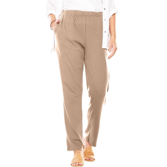 Woman Within Plus Size 7-Day Straight-Leg Elastic-Waist Stretchy Knit Pant