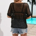 thumbnail image 3 of Wenyuyu Women's Hollow Out Tops Summer Crewneck Short Sleeve Crochet Blouses Solid Color Beach Cover Up Tunic Shirts, 3 of 4