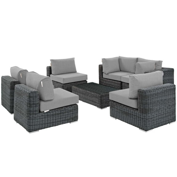 Modern Contemporary Urban Design Outdoor Patio Balcony Garden Furniture Lounge Sectional Sofa Set, Sunbrella Rattan Wicker, Grey Gray