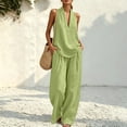 thumbnail image 6 of 2 Piece Sets for Women Sleeveless Halter Neck Linen Tank Top Causal Wide Leg Pants Matching Set Beach Vacation Outfits, S, 6 of 9